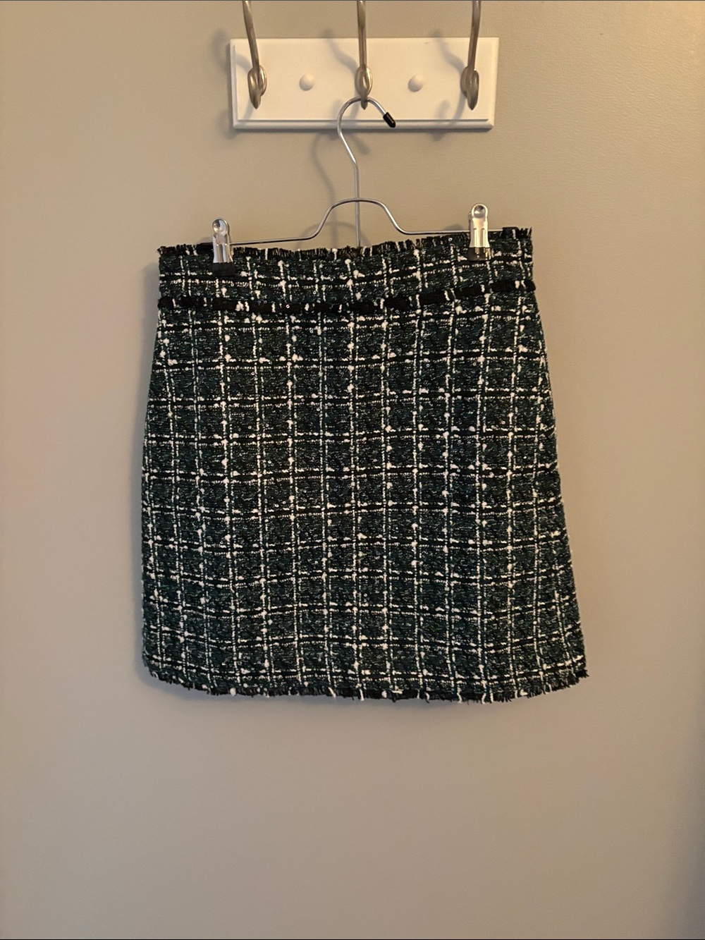 Classic dark green & black Tweed Mini Skirt with small sequins